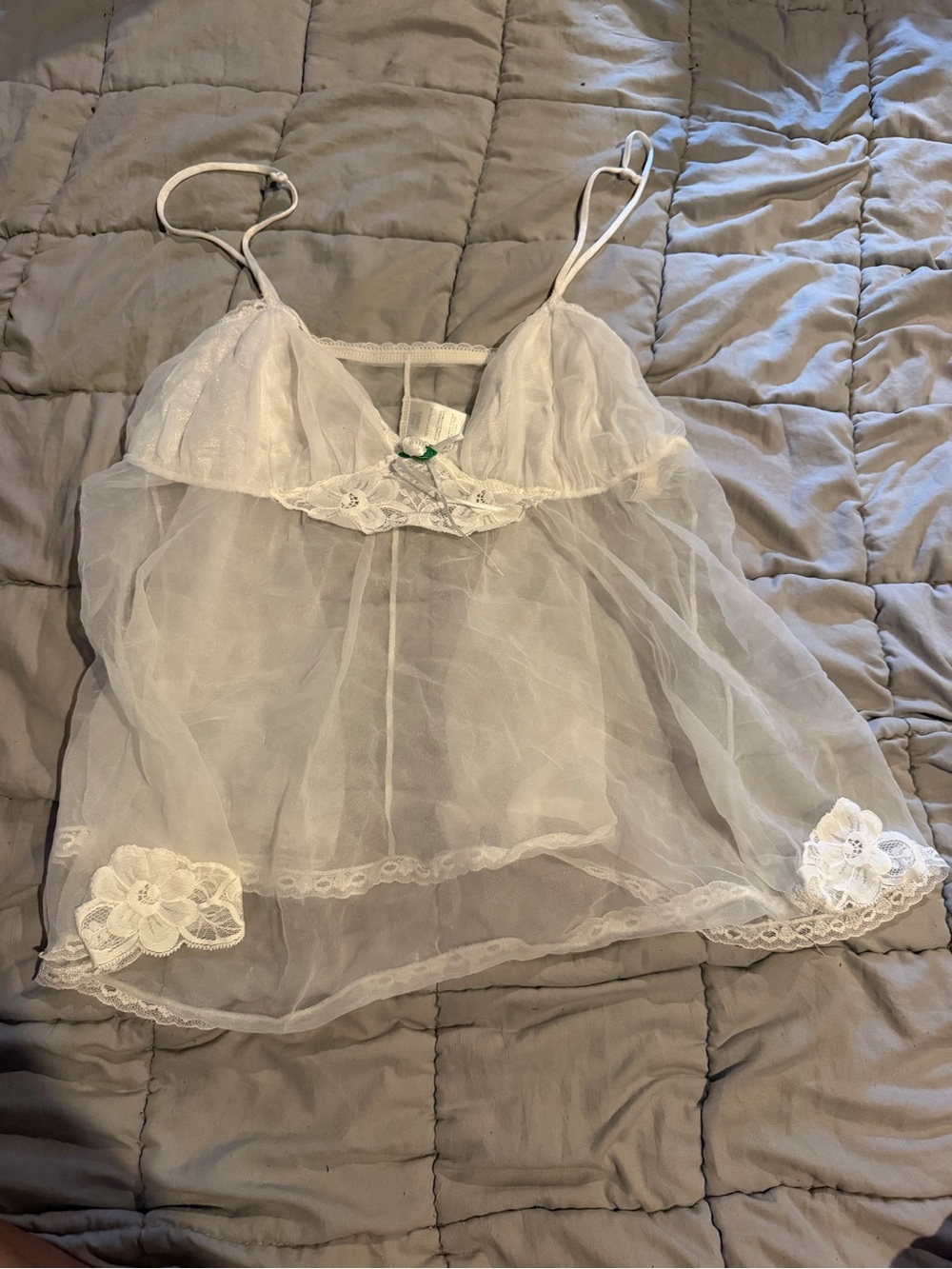 Sheer Lace-Trim White Babydoll Chemise